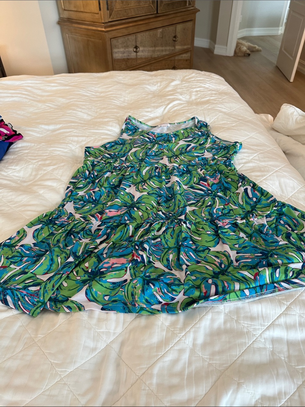Sleeveless Green Tropical Leaf Swim Coverup